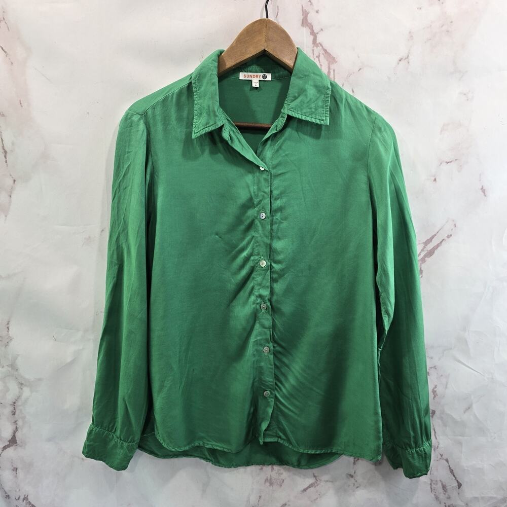 Sundry Shirt Womens XS 0 Kelly Green Button Up Blouse Long Sleeve Grass